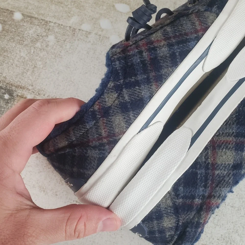 Sperry Top Sider Pier Wave LTT Teddy Wool Womens Shoes Sz 5.5 Navy Plaid Sneaker
